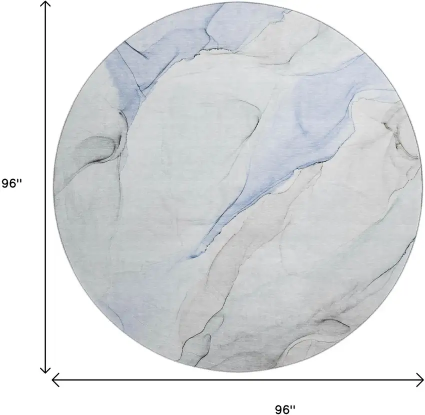 8' Blue And Ivory Abstract Washable Round Rug With UV Protection Photo 9