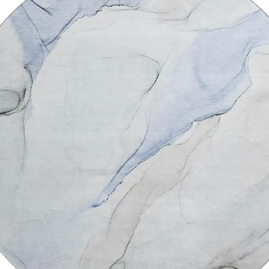 8' Blue And Ivory Abstract Washable Round Rug With UV Protection Photo 3