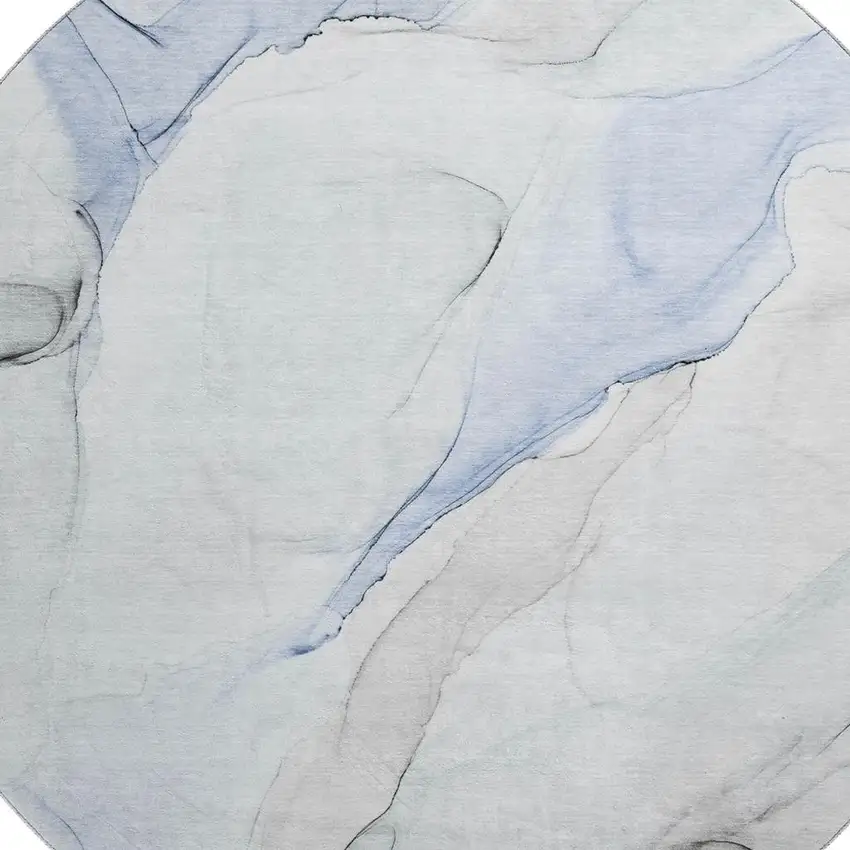 8' Blue And Ivory Abstract Washable Round Rug With UV Protection Photo 3