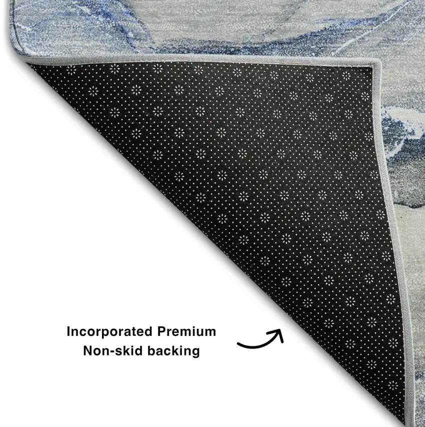 8' Blue And Ivory Abstract Washable Round Rug With UV Protection Photo 6