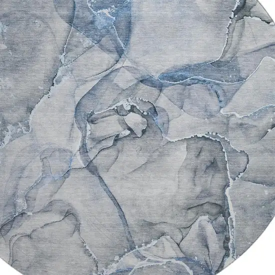 8' Blue And Ivory Abstract Washable Round Rug With UV Protection Photo 3