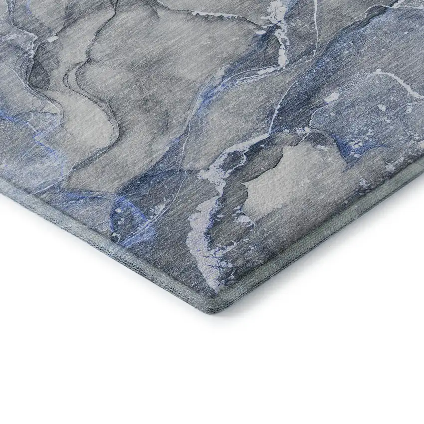8' Blue And Ivory Abstract Washable Round Rug With UV Protection Photo 6