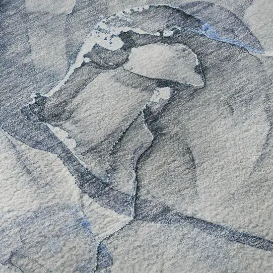 8' Blue And Ivory Abstract Washable Round Rug With UV Protection Photo 9