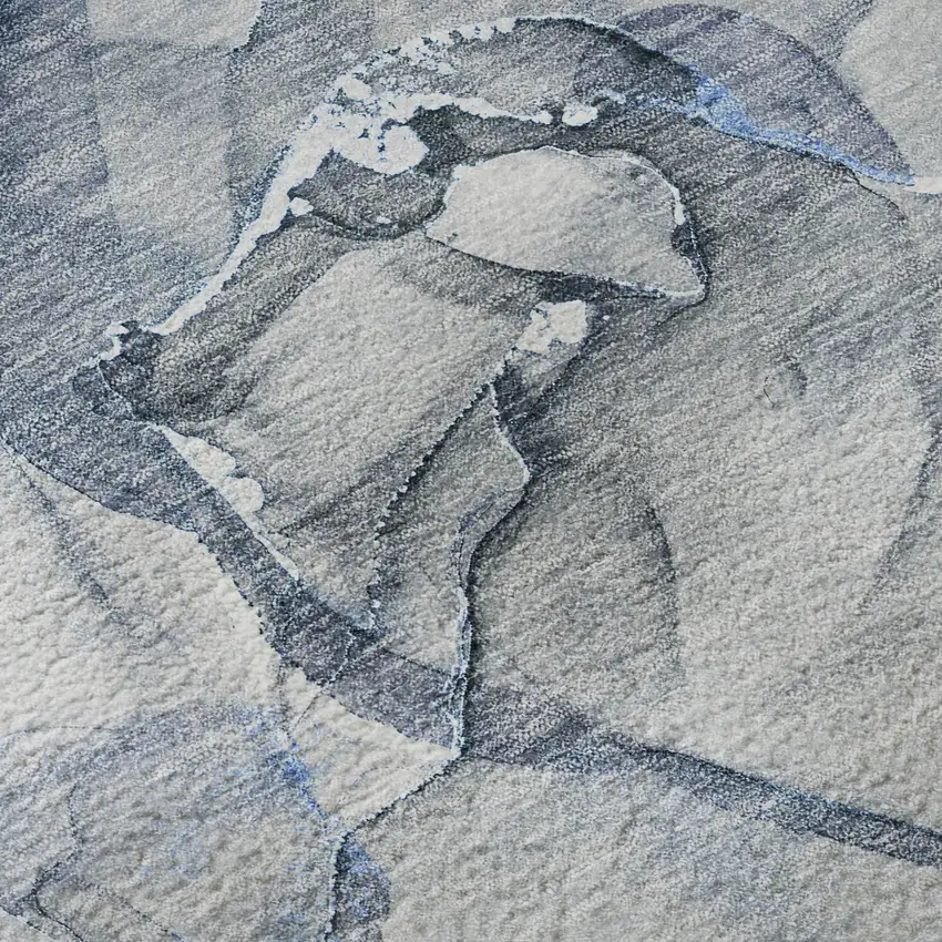 8' Blue And Ivory Abstract Washable Round Rug With UV Protection Photo 9