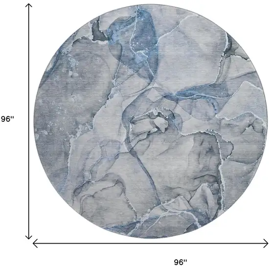 8' Blue And Ivory Abstract Washable Round Rug With UV Protection Photo 9