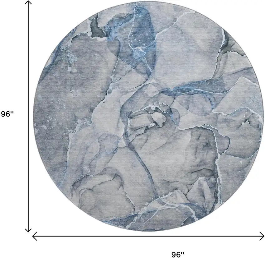 8' Blue And Ivory Abstract Washable Round Rug With UV Protection Photo 9