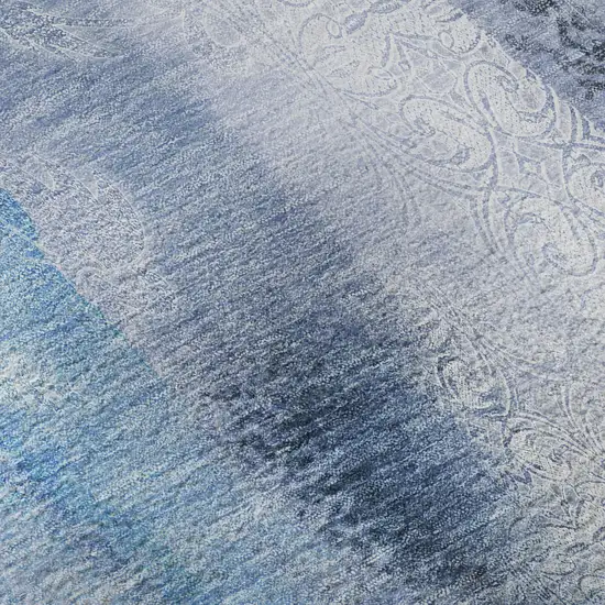 8' Blue And Ivory Abstract Washable Round Rug With UV Protection Photo 9