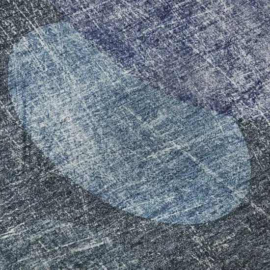 8' Blue And Ivory Abstract Washable Round Rug With UV Protection Photo 8