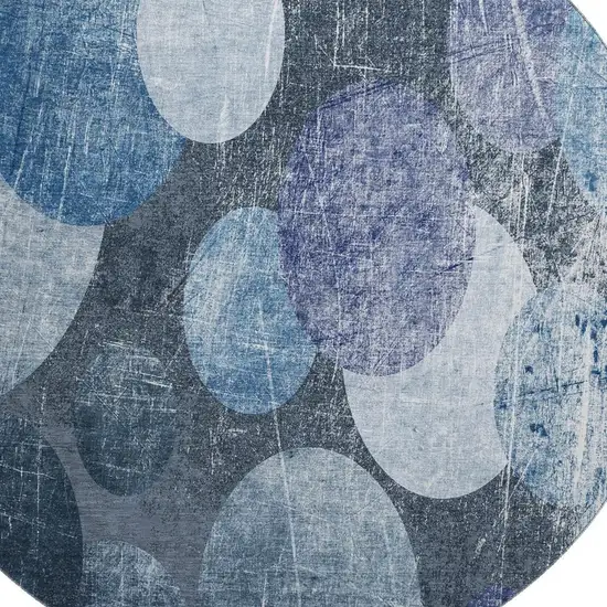 8' Blue And Ivory Abstract Washable Round Rug With UV Protection Photo 2