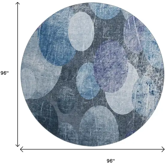 8' Blue And Ivory Abstract Washable Round Rug With UV Protection Photo 9