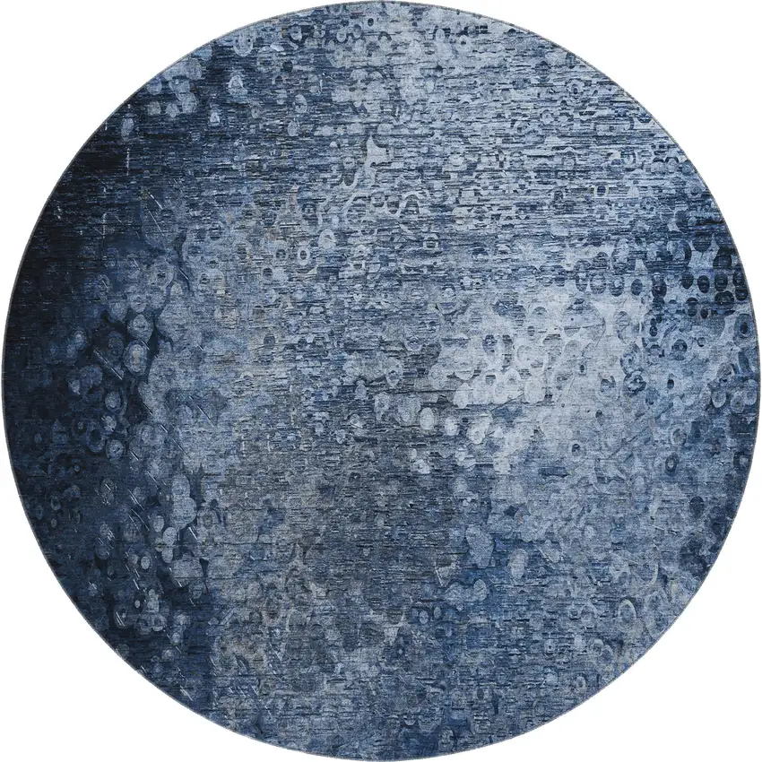8' Blue And Ivory Abstract Washable Round Rug With UV Protection Photo 1