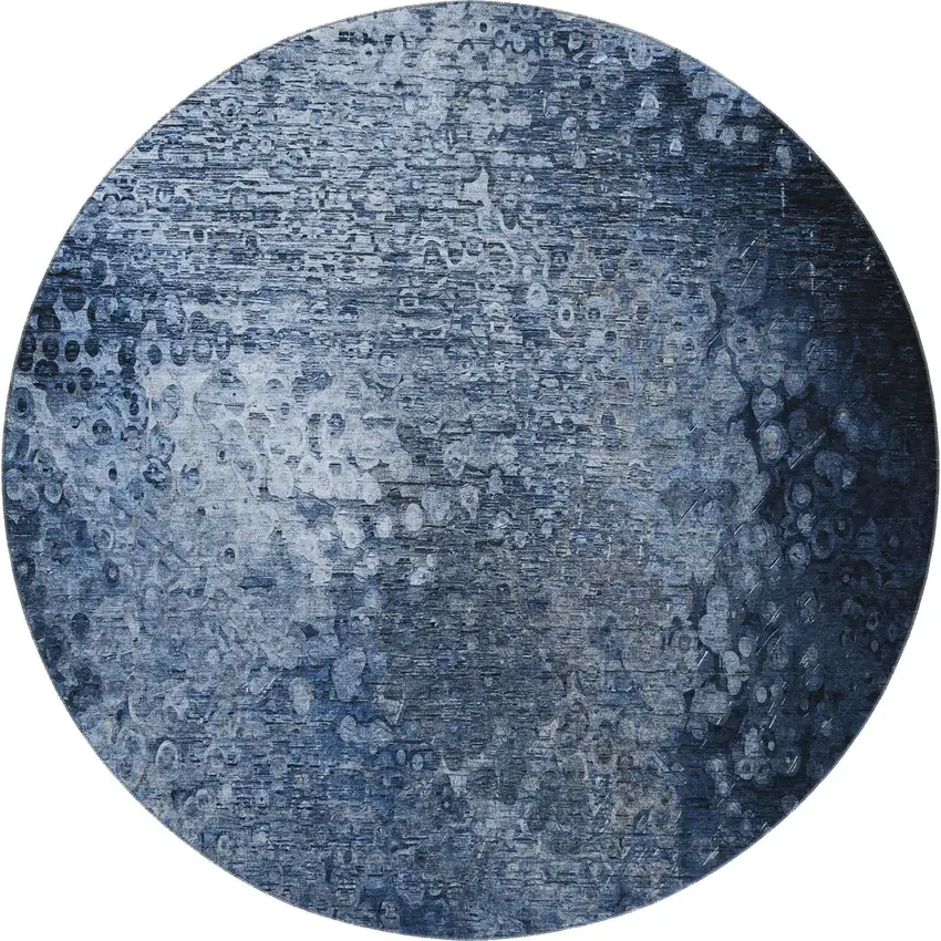 8' Blue And Ivory Abstract Washable Round Rug With UV Protection Photo 3