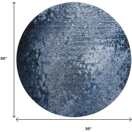 8' Blue And Ivory Abstract Washable Round Rug With UV Protection Photo 9