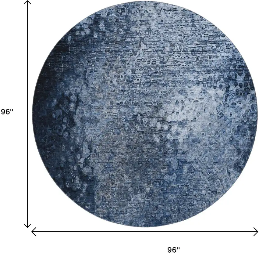 8' Blue And Ivory Abstract Washable Round Rug With UV Protection Photo 9