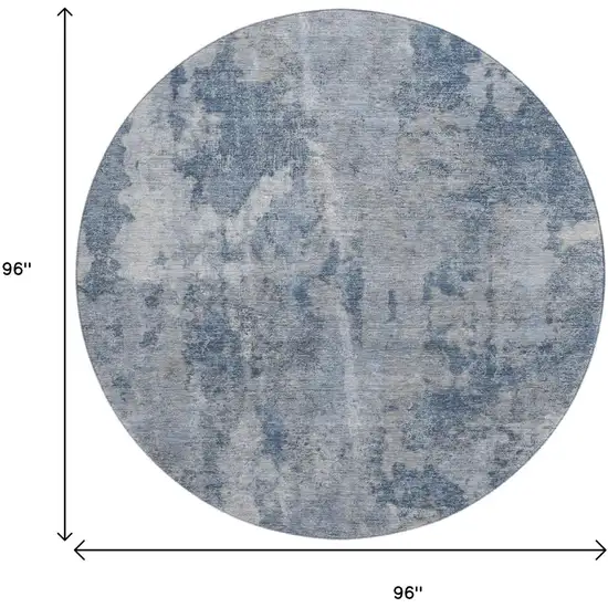 8' Blue And Ivory Abstract Washable Round Rug With UV Protection Photo 9