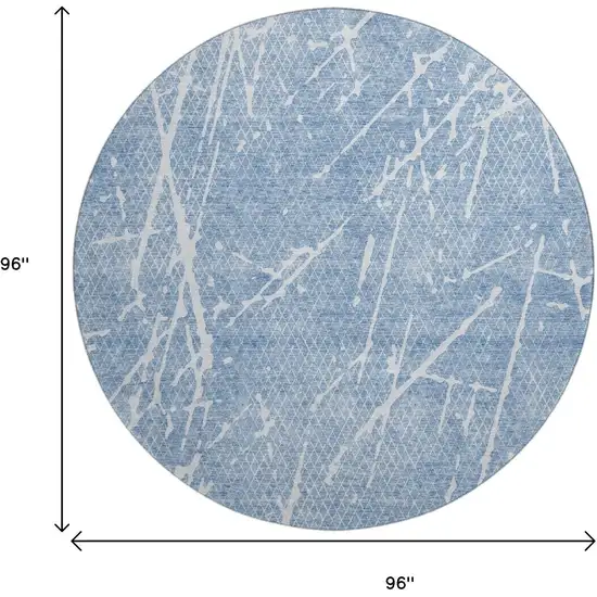 8' Blue And Ivory Abstract Washable Round Rug With UV Protection Photo 9