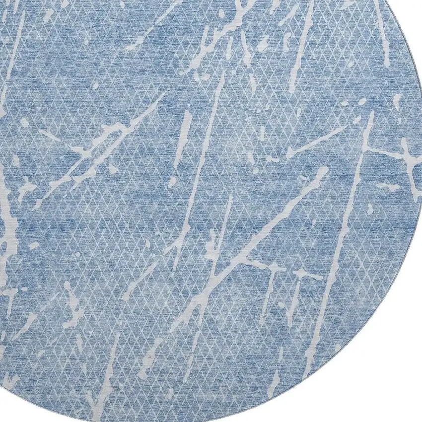 8' Blue And Ivory Abstract Washable Round Rug With UV Protection Photo 2