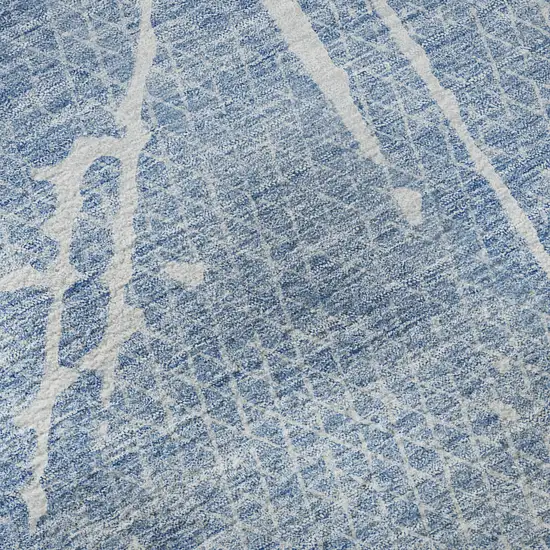 8' Blue And Ivory Abstract Washable Round Rug With UV Protection Photo 8