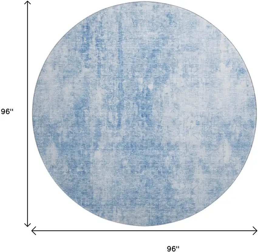 8' Blue And Ivory Abstract Washable Round Rug With UV Protection Photo 3