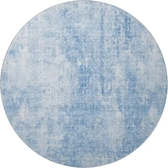 8' Blue And Ivory Abstract Washable Round Rug With UV Protection Photo 4