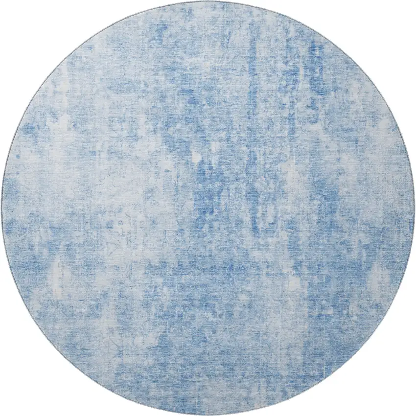 8' Blue And Ivory Abstract Washable Round Rug With UV Protection Photo 4