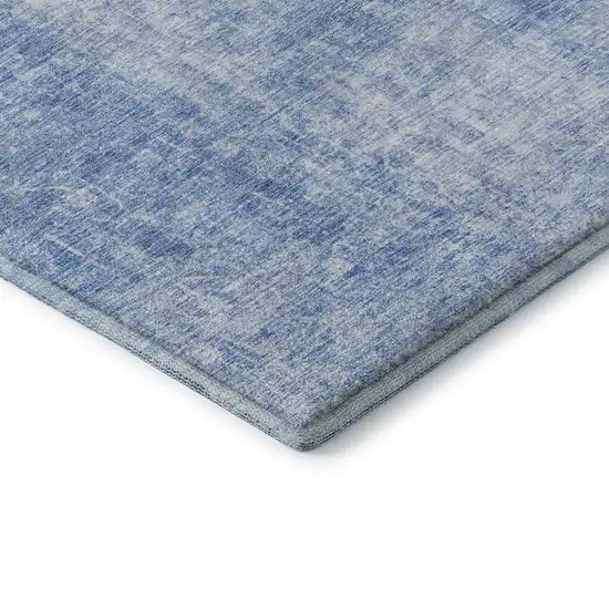 8' Blue And Ivory Abstract Washable Round Rug With UV Protection Photo 7