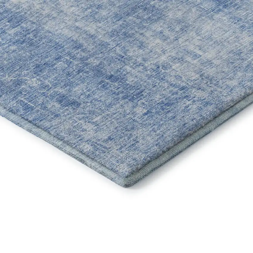 8' Blue And Ivory Abstract Washable Round Rug With UV Protection Photo 7