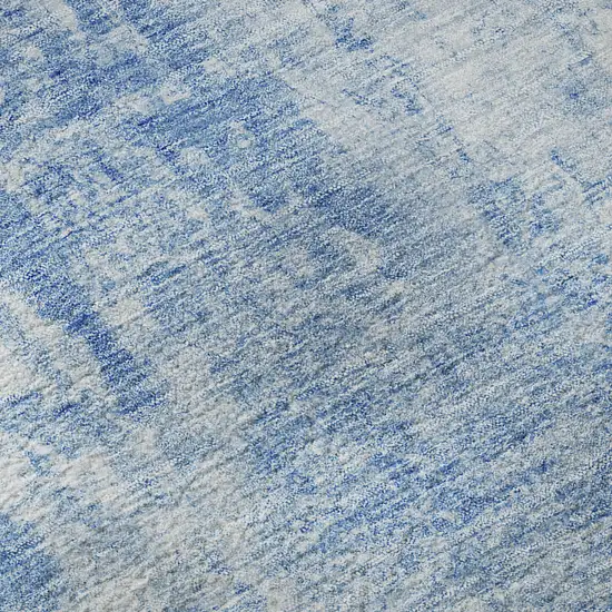 8' Blue And Ivory Abstract Washable Round Rug With UV Protection Photo 9