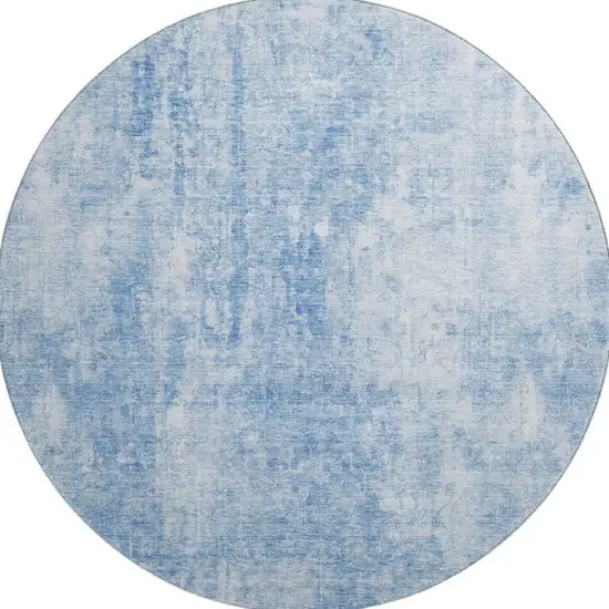 8' Blue And Ivory Abstract Washable Round Rug With UV Protection Photo 3