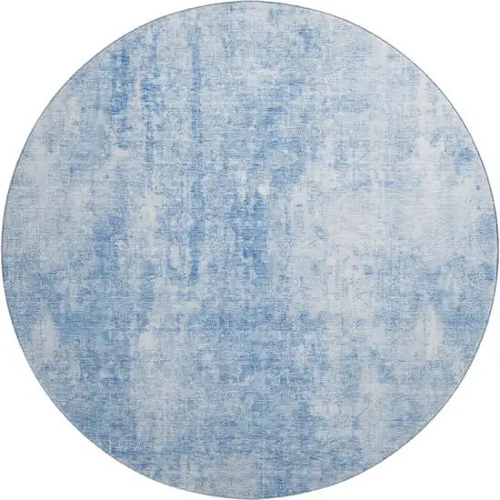 8' Blue And Ivory Abstract Washable Round Rug With UV Protection Photo 1