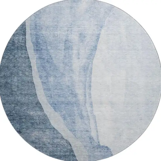 8' Blue And Ivory Abstract Washable Round Rug With UV Protection Photo 4