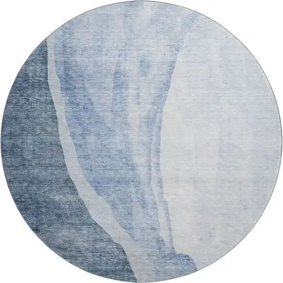 8' Blue And Ivory Abstract Washable Round Rug With UV Protection Photo 1