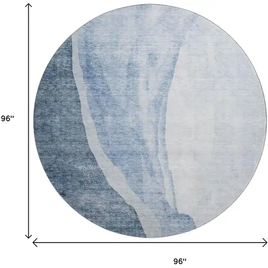 8' Blue And Ivory Abstract Washable Round Rug With UV Protection Photo 3