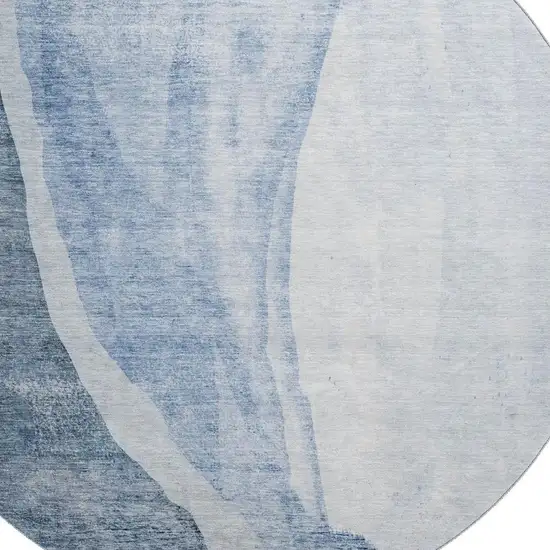 8' Blue And Ivory Abstract Washable Round Rug With UV Protection Photo 3