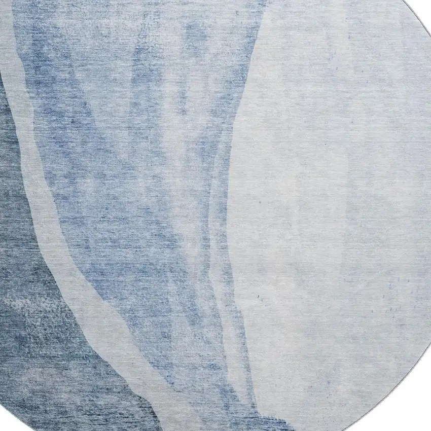 8' Blue And Ivory Abstract Washable Round Rug With UV Protection Photo 3