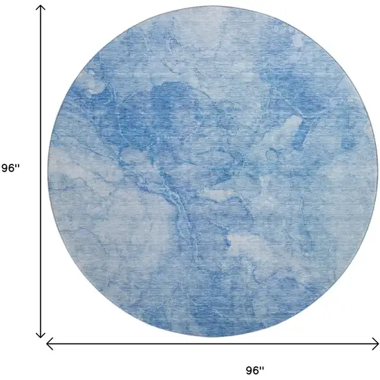 8' Blue And Ivory Abstract Washable Round Rug With UV Protection Photo 5
