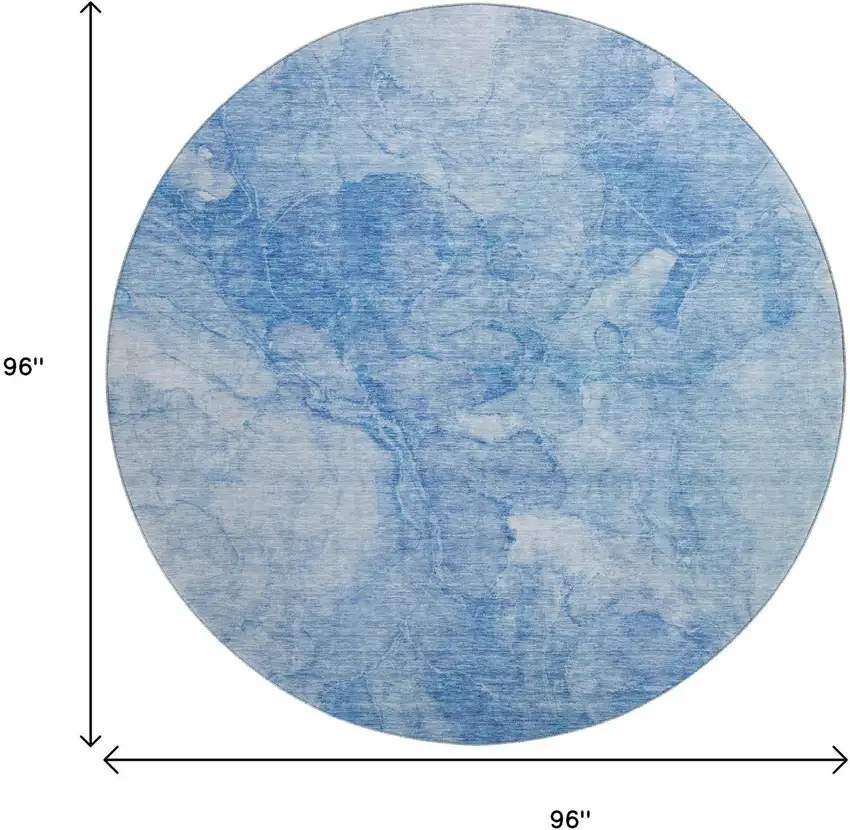 8' Blue And Ivory Abstract Washable Round Rug With UV Protection Photo 5