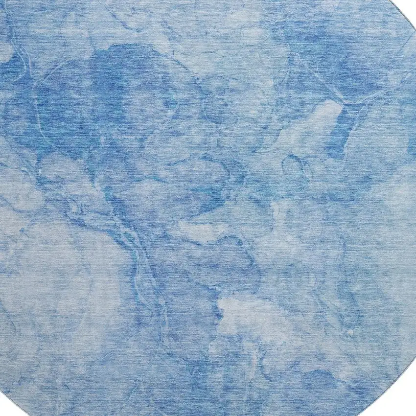 8' Blue And Ivory Abstract Washable Round Rug With UV Protection Photo 3