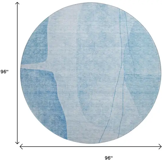 8' Blue And Ivory Abstract Washable Round Rug With UV Protection Photo 6