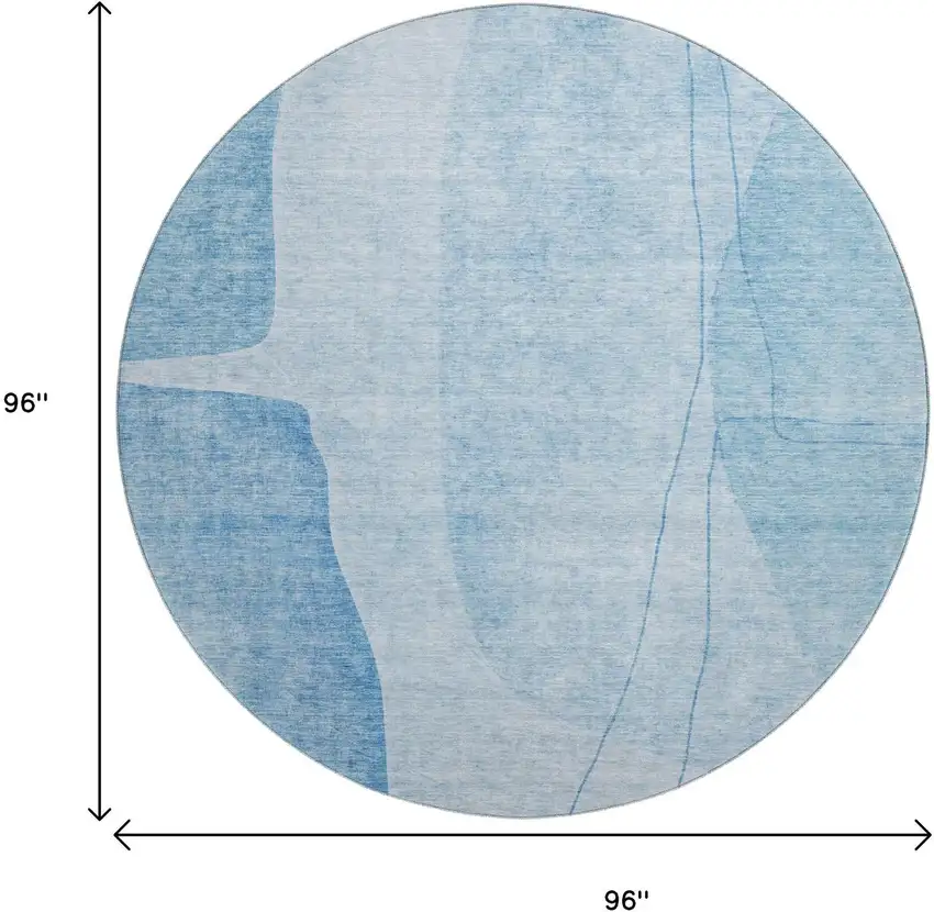 8' Blue And Ivory Abstract Washable Round Rug With UV Protection Photo 6