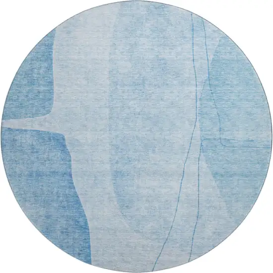 8' Blue And Ivory Abstract Washable Round Rug With UV Protection Photo 1