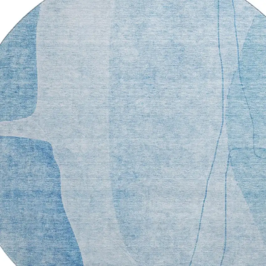 8' Blue And Ivory Abstract Washable Round Rug With UV Protection Photo 4