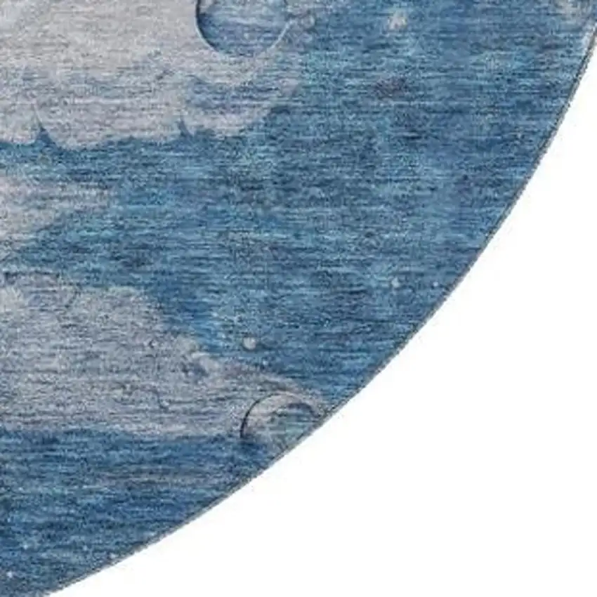 8' Blue And Ivory Abstract Washable Round Rug With UV Protection Photo 3
