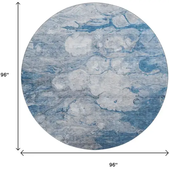 8' Blue And Ivory Abstract Washable Round Rug With UV Protection Photo 5