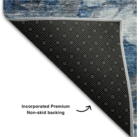 8' Blue And Ivory Abstract Washable Round Rug With UV Protection Photo 7