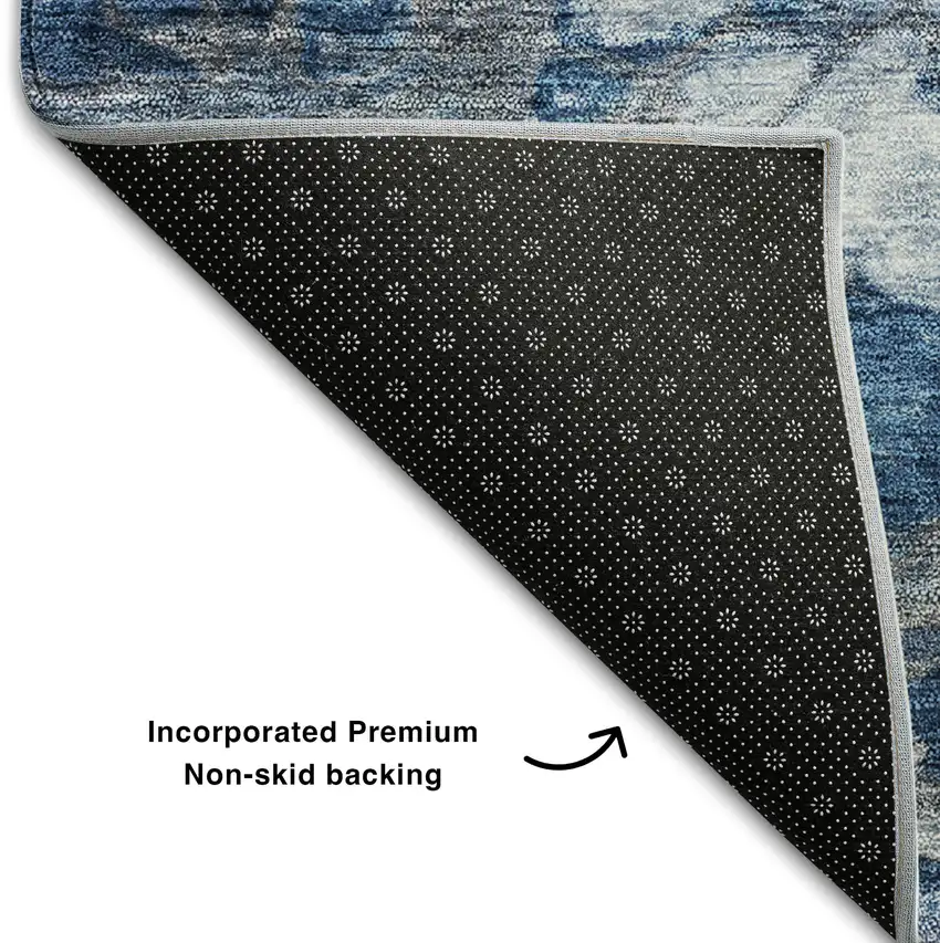 8' Blue And Ivory Abstract Washable Round Rug With UV Protection Photo 7