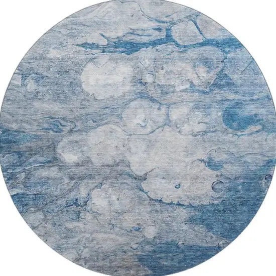 8' Blue And Ivory Abstract Washable Round Rug With UV Protection Photo 1