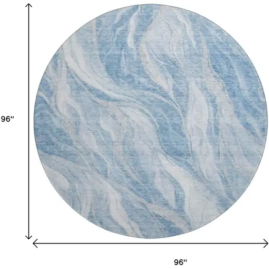 8' Blue And Ivory Abstract Washable Round Rug With UV Protection Photo 3