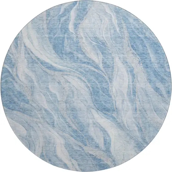8' Blue And Ivory Abstract Washable Round Rug With UV Protection Photo 2