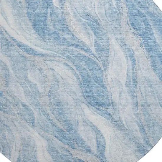 8' Blue And Ivory Abstract Washable Round Rug With UV Protection Photo 3